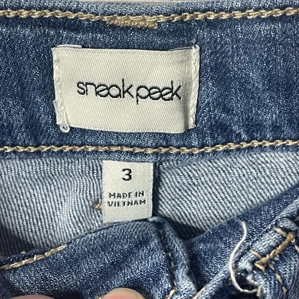 Sneak Peek Womens Slim Skinny Jeans Blue Distressed High Rise Denim Juniors 3 - Picture 2 of 5